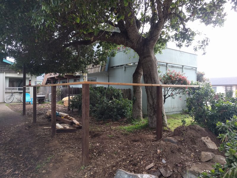 Getting it the frame level all around was a b****, the yard drops towards the street and the neighbor’s side, and there’s all kinds of roots and buried rock to contend with.